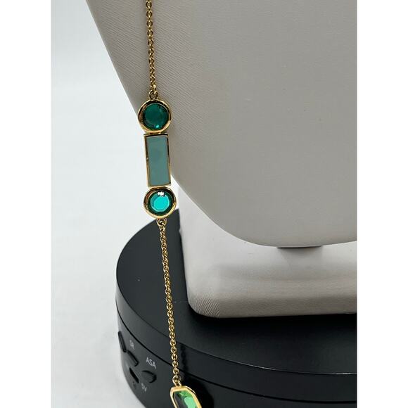 Kate Spade Cause A Stir Gold Plated Blue Yellow Green Station Necklace - Picture 9 of 9